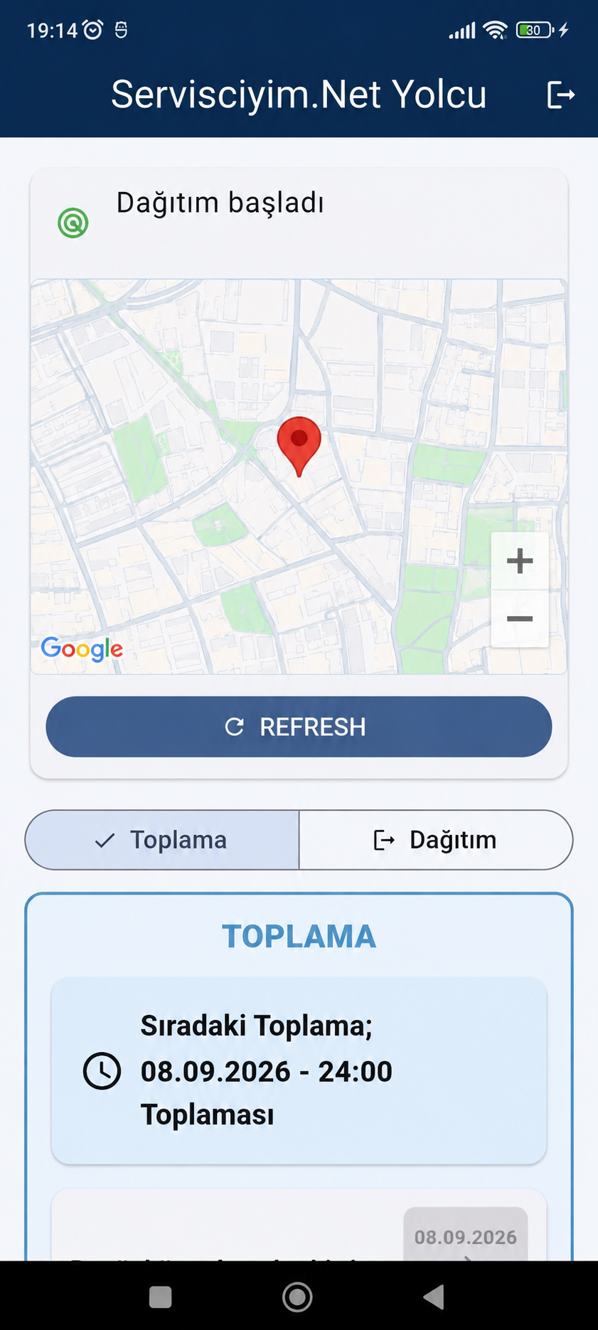 Örnek konumla Yolcu aktif sefer haritası